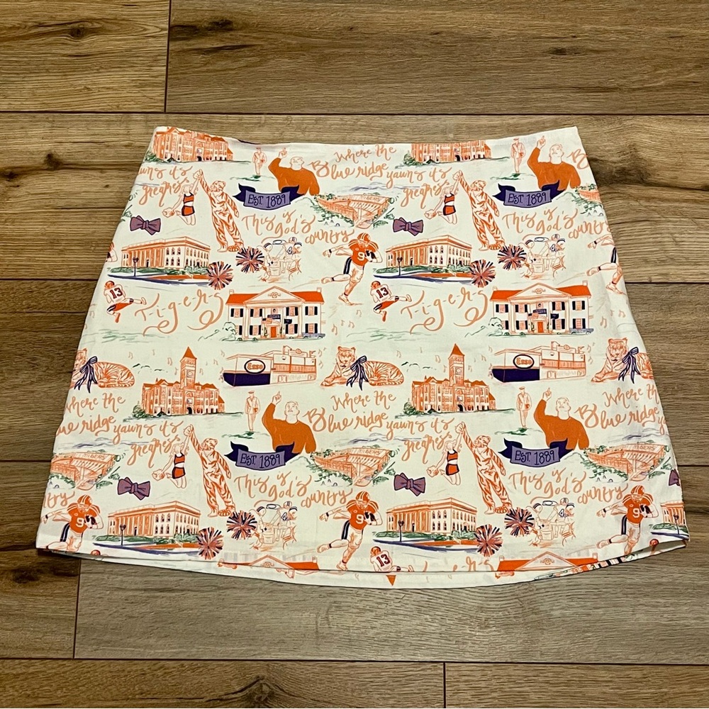Pittypat's Langley Skirt SZ 12 Side Zip Orange Purple Clemson Tigers Toile